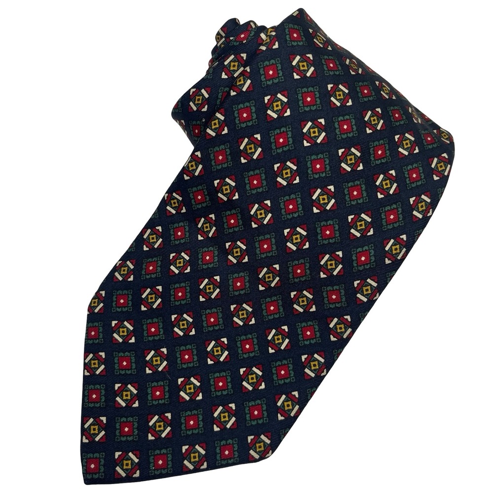 Vintage Jos A Bank Executive Necktie Tie Men Blue Geometric Silk Made in USA